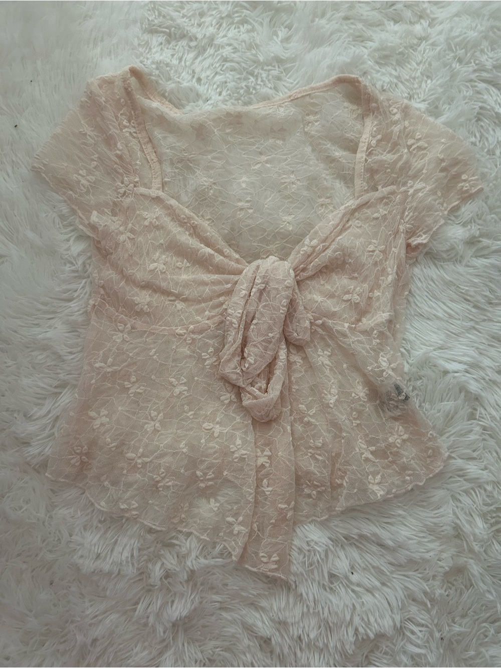 SHEIN Blush Lace Tie-Front Blouse